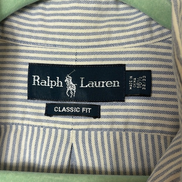 Ralph Lauren Classic Fit Stripe White Blue Botton Down Shirt size 16 1/2 (32-33) - Picture 3 of 8